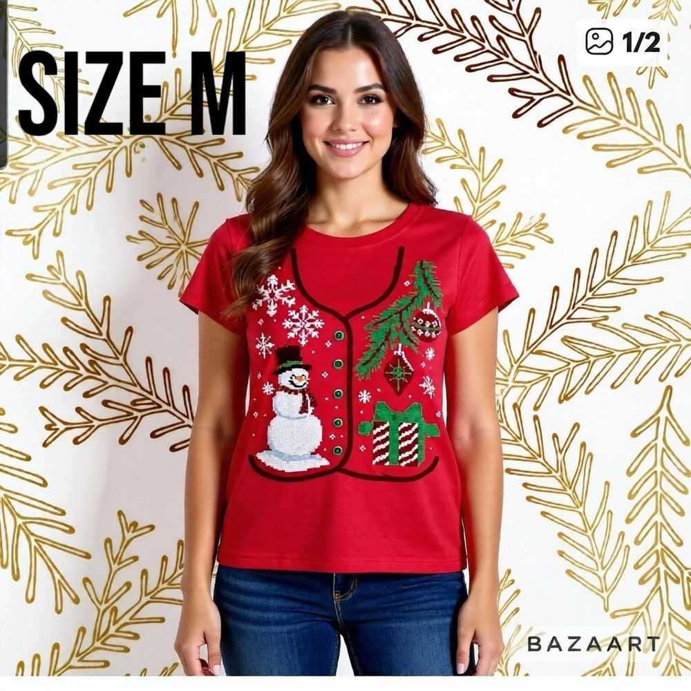 Christmas Holiday Tee Cotton Size M